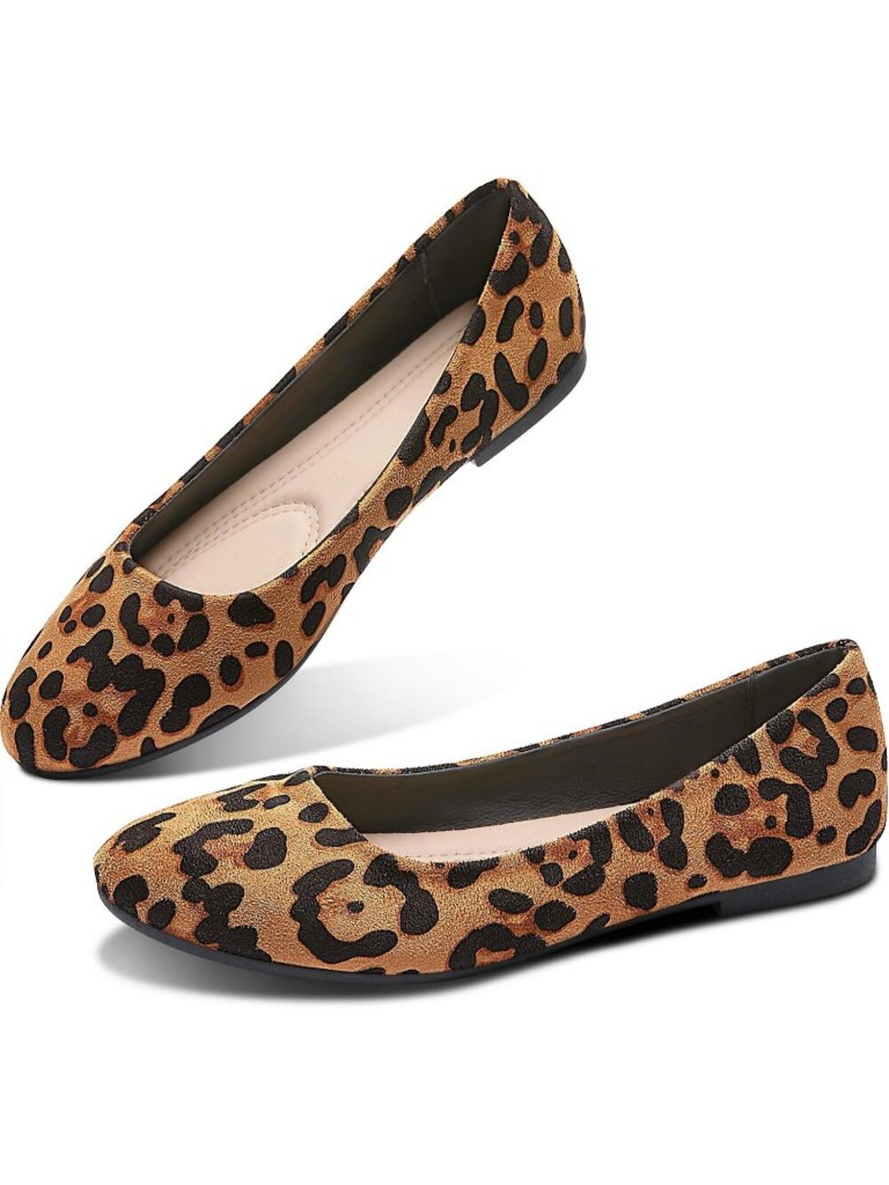 Women's Leopard Round Toe Lightweight Classic Slip on Dress Ballet Flats Shoes
